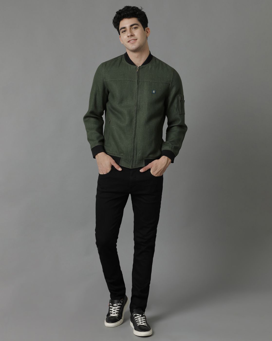 Linen Club Green Solid Full Sleeve All Season Linen Jacket for Men