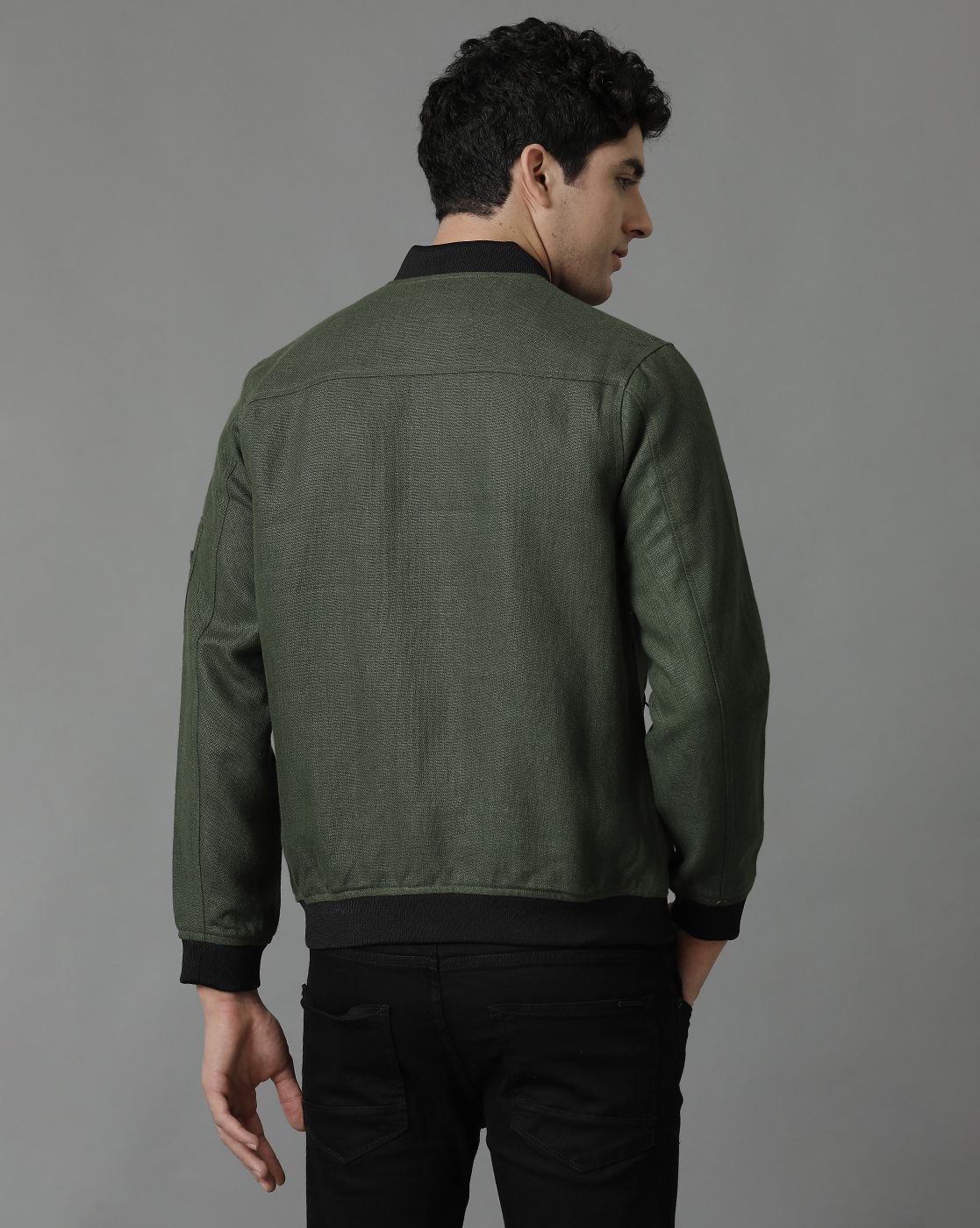 Linen Club Green Solid Full Sleeve All Season Linen Jacket for Men