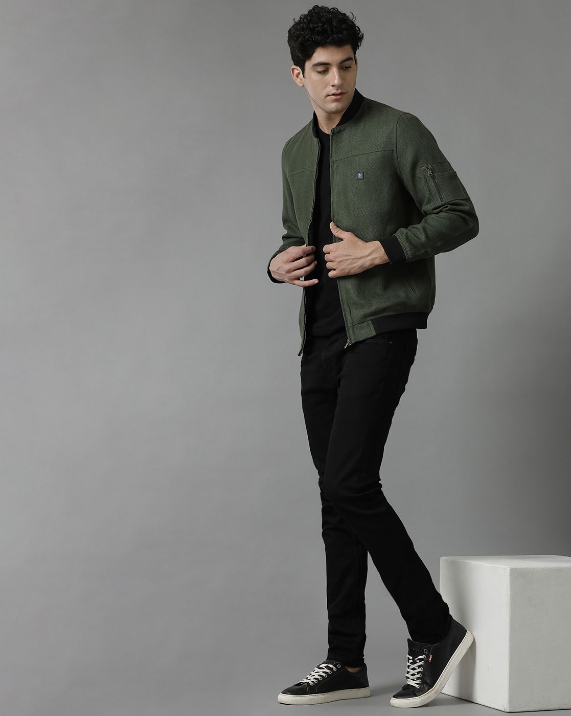 Linen Club Green Solid Full Sleeve All Season Linen Jacket for Men