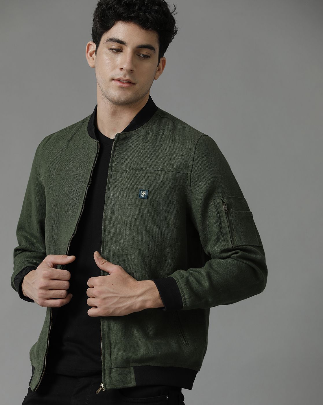 Linen Club Green Solid Full Sleeve All Season Linen Jacket for Men