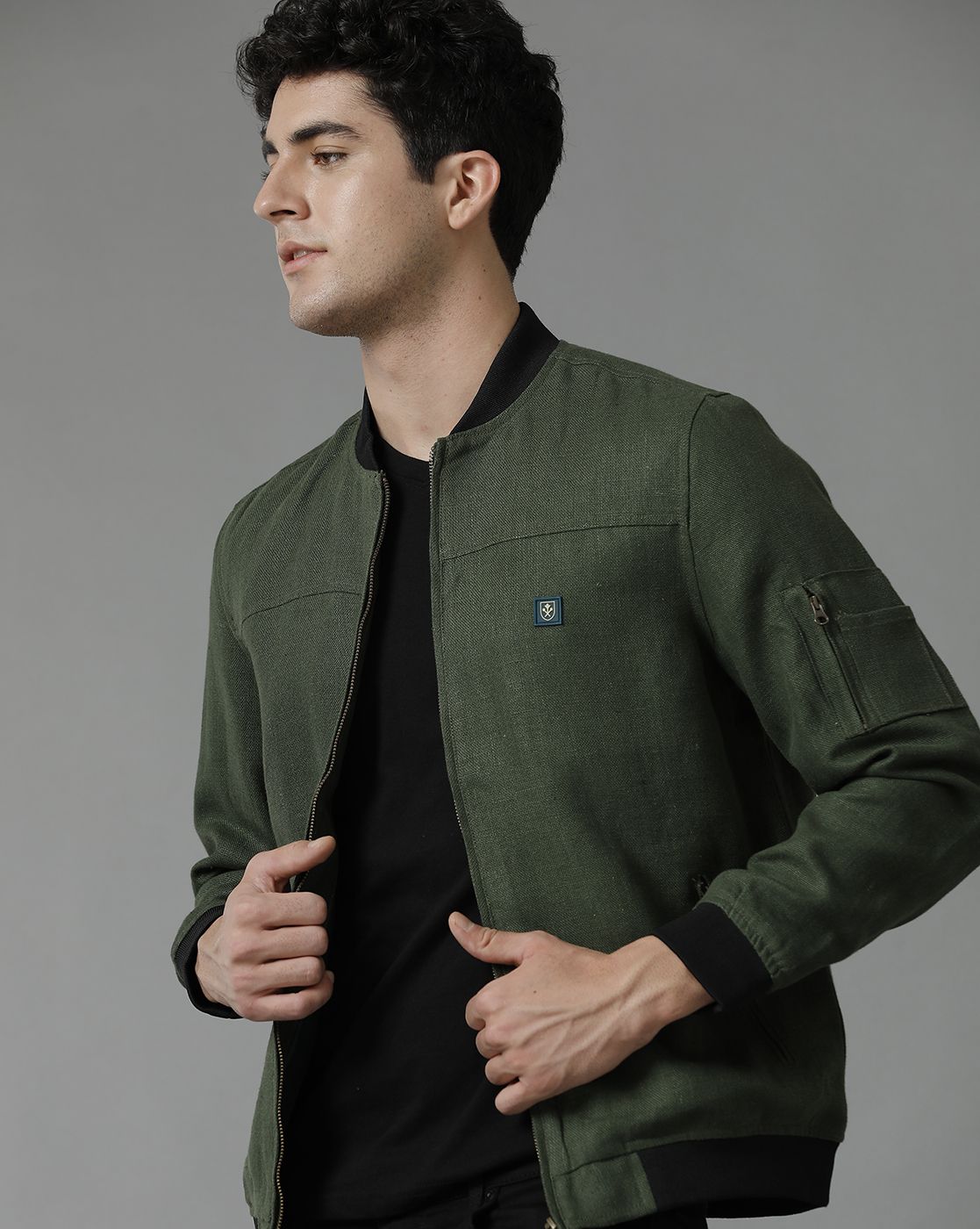 Linen Club Green Solid Full Sleeve All Season Linen Jacket for Men