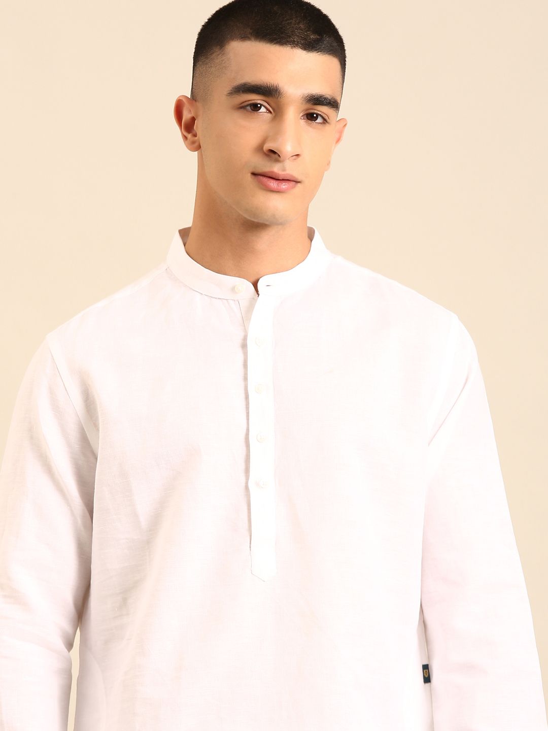 Linen Club Men's Pure Linen White Solid Regular Fit Full Sleeve Casual Kurta 