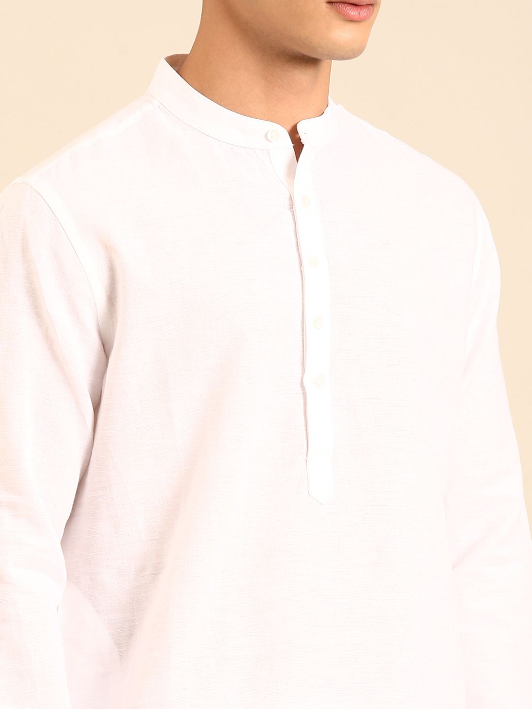 Linen Club Men's Pure Linen White Solid Regular Fit Full Sleeve Casual Kurta 
