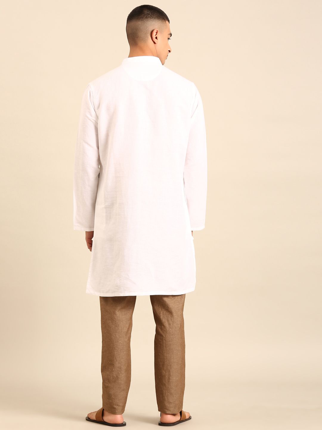 Linen Club Men's Pure Linen White Solid Regular Fit Full Sleeve Casual Kurta 