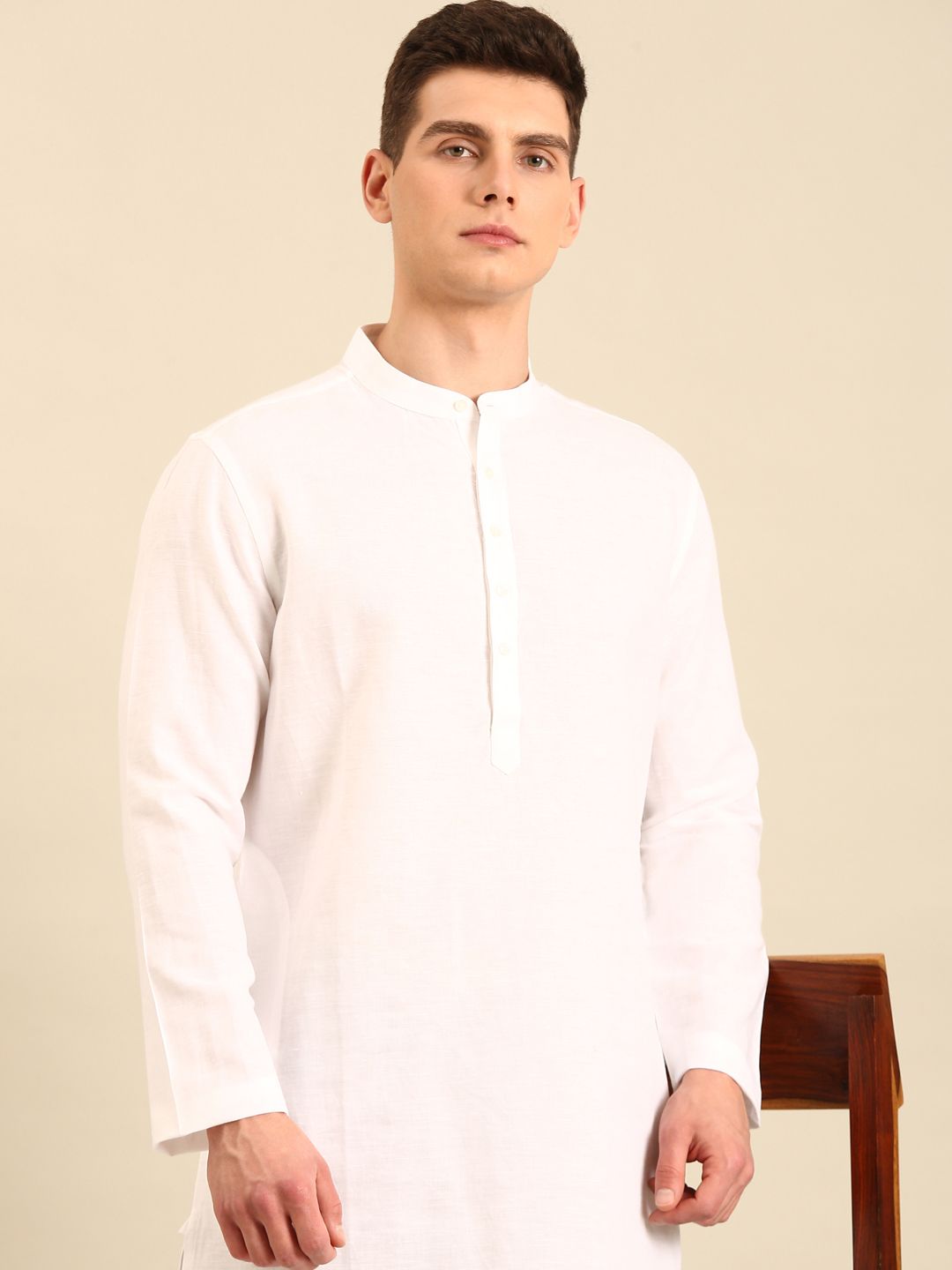 Linen Club Men's Linen Rich White Solid Regular Fit Full Sleeve Casual Kurta 