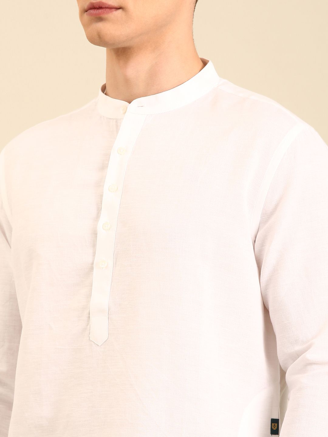 Linen Club Men's Linen Rich White Solid Regular Fit Full Sleeve Casual Kurta 