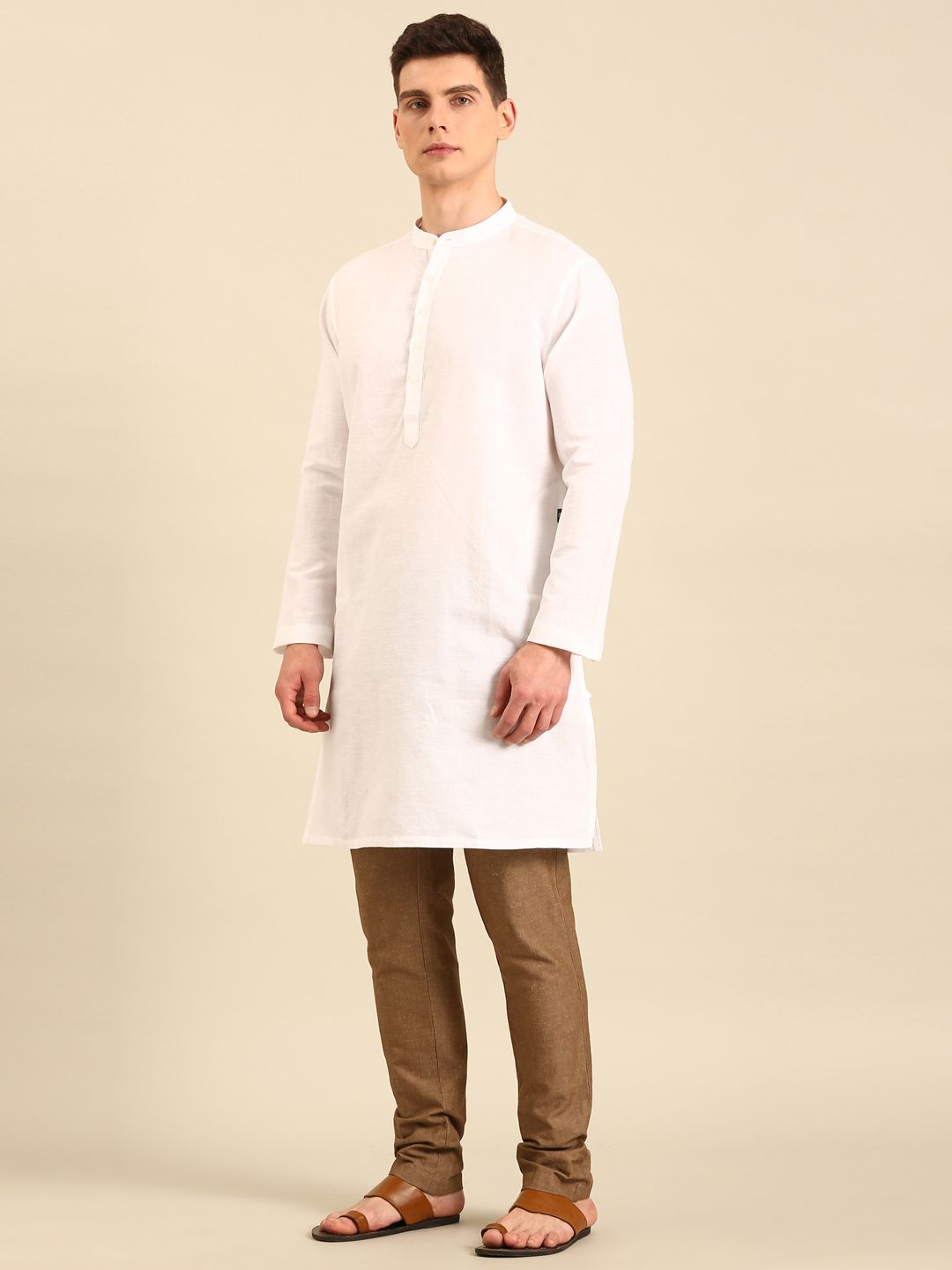 Linen Club Men's Linen Rich White Solid Regular Fit Full Sleeve Casual Kurta 
