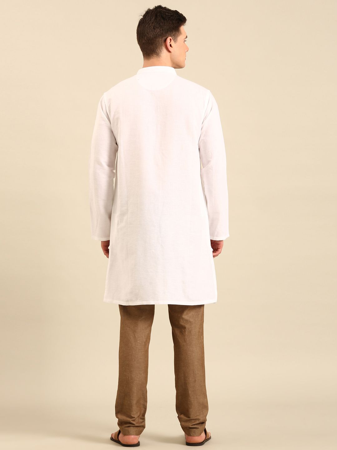 Linen Club Men's Linen Rich White Solid Regular Fit Full Sleeve Casual Kurta 