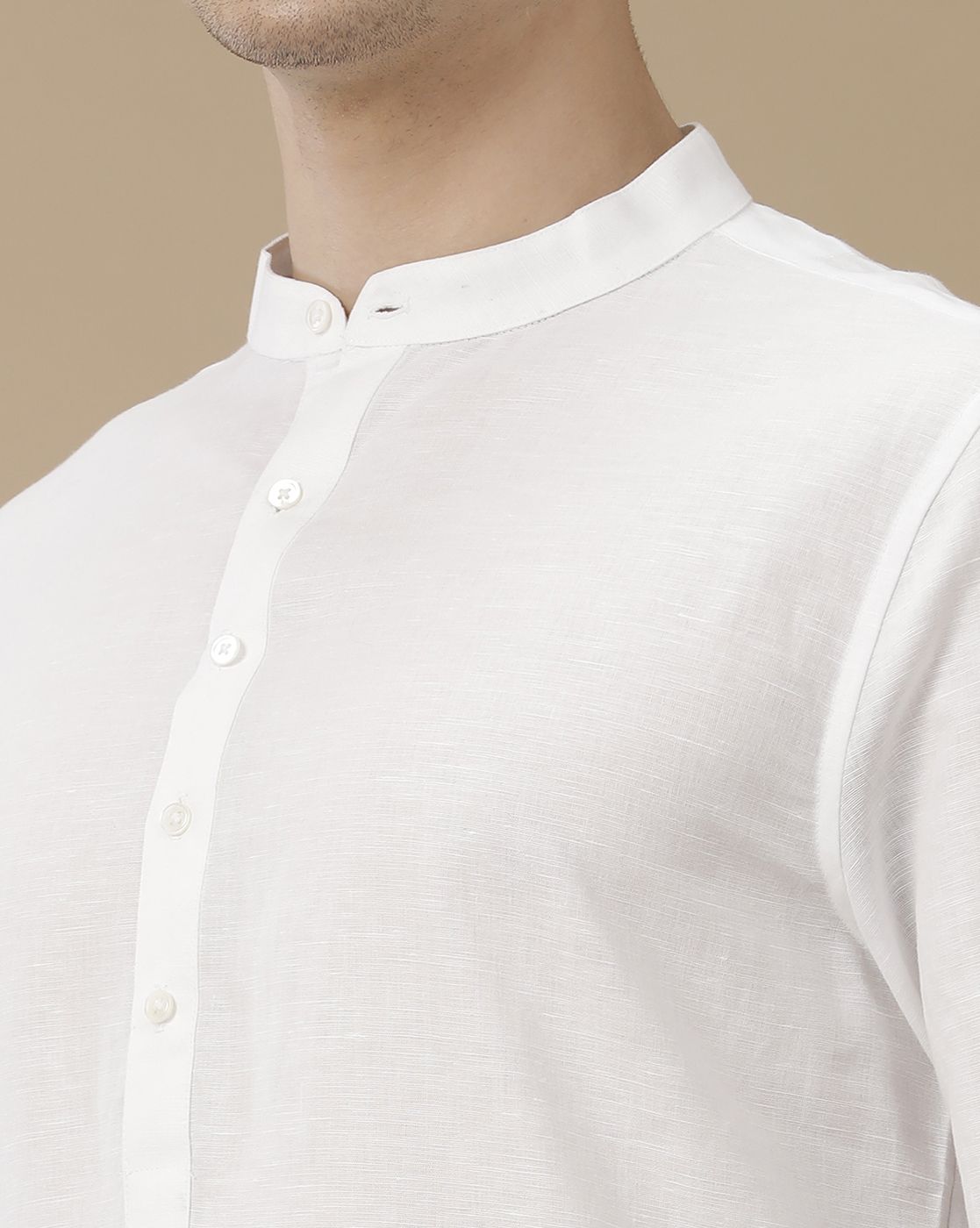 Mens Linen White Solid Regular Fit Kurta