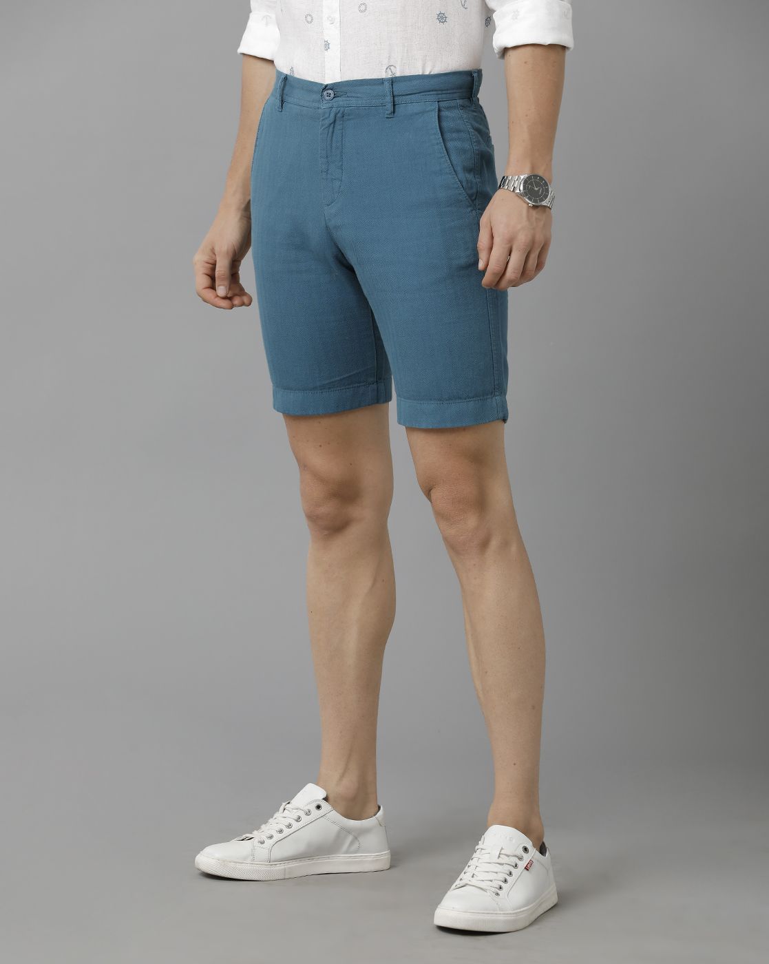 Linen Club Studio Men's Linen Blue Solid Slim Fit Shorts