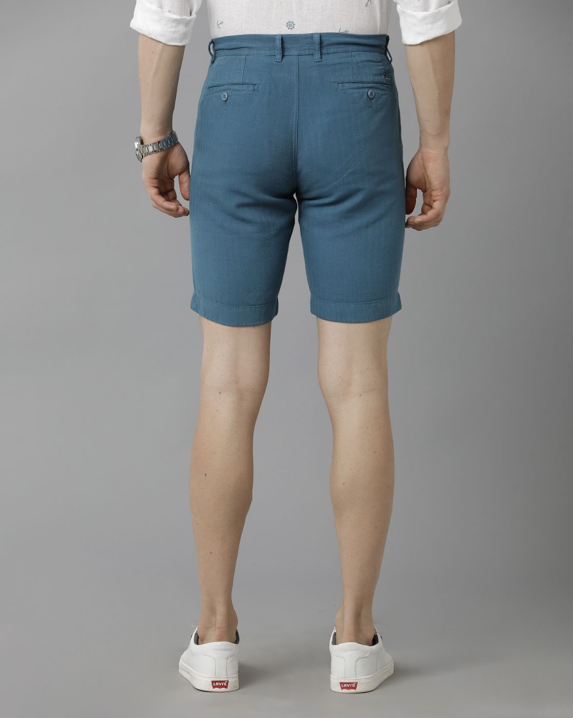 Linen Club Studio Men's Linen Blue Solid Slim Fit Shorts