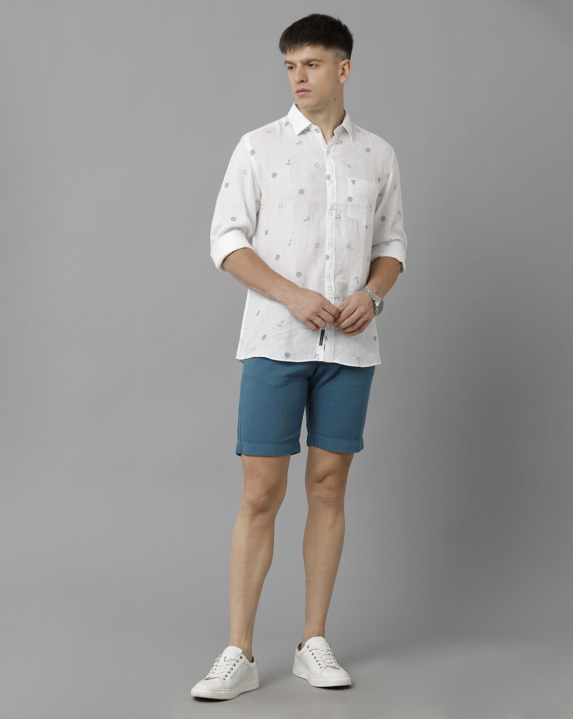 Linen Club Studio Men's Linen Blue Solid Slim Fit Shorts