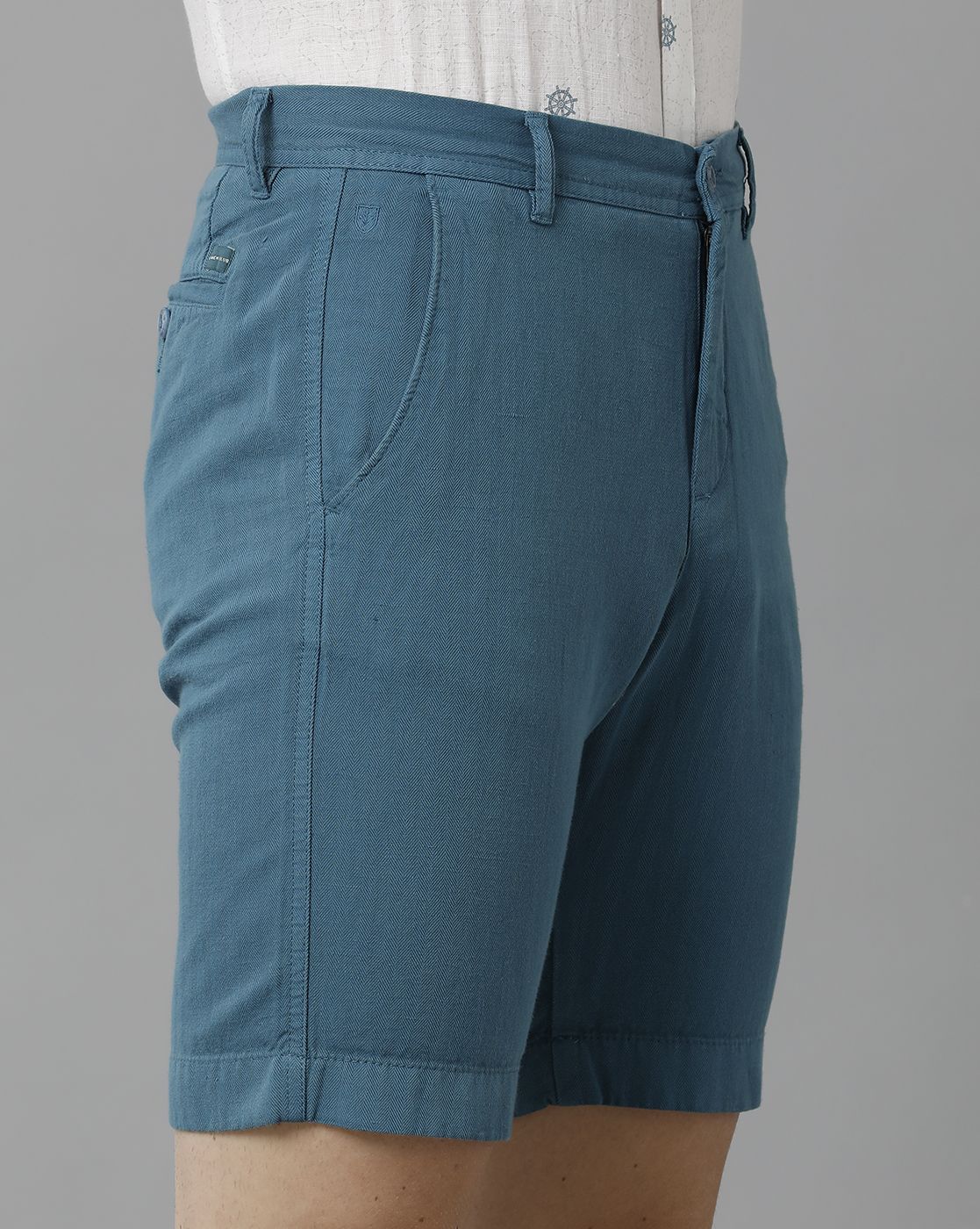 Linen Club Studio Men's Linen Blue Solid Slim Fit Shorts