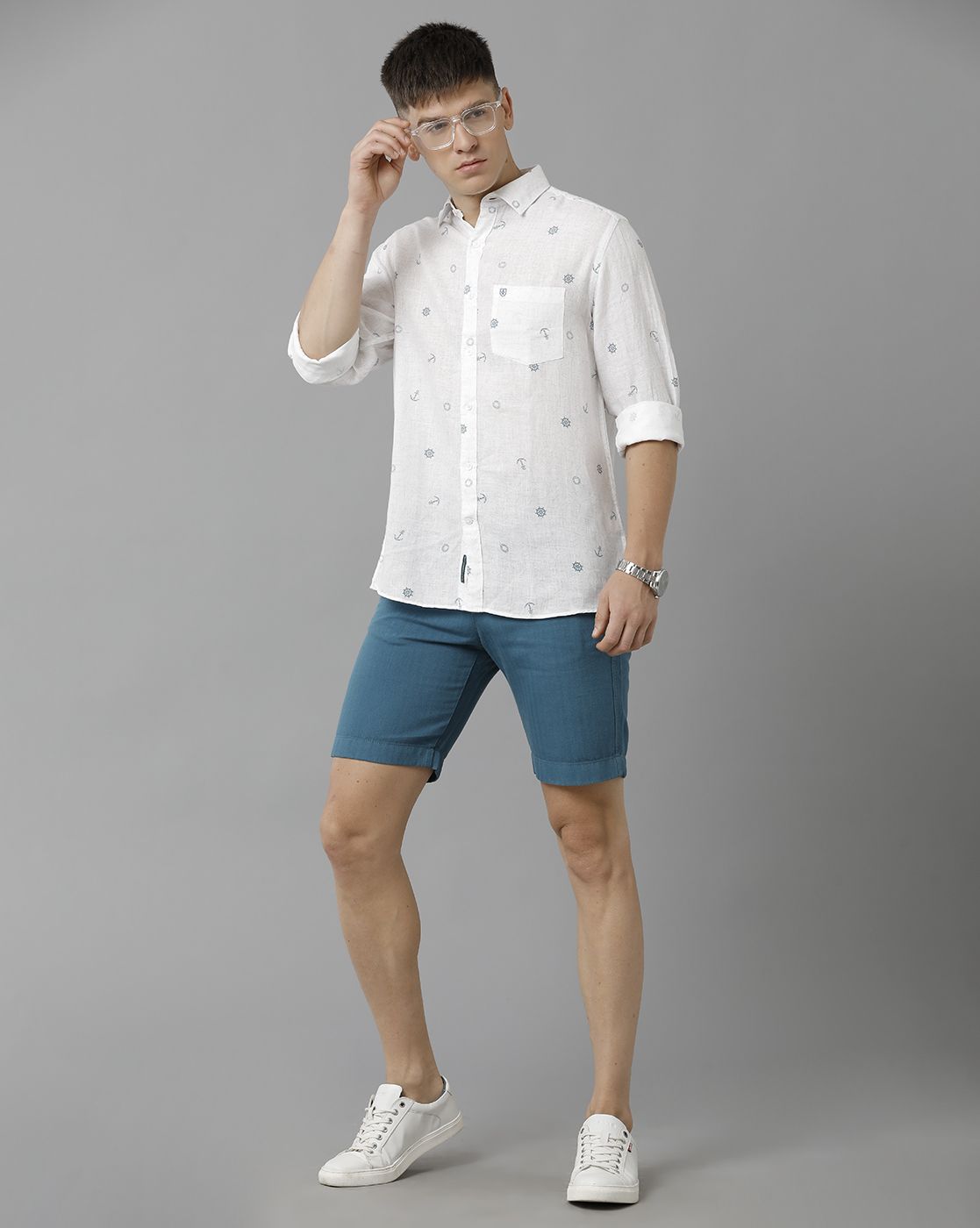 Linen Club Studio Men's Linen Blue Solid Slim Fit Shorts