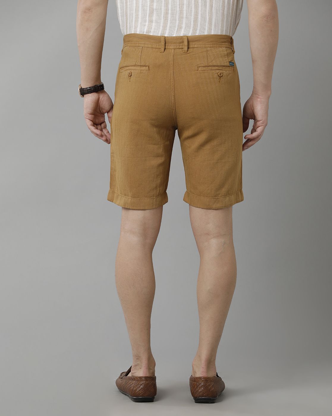 Linen Club Studio Men's Linen Brown Solid Slim Fit Shorts