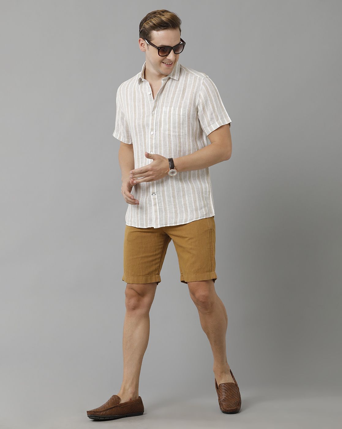 Linen Club Studio Men's Linen Brown Solid Slim Fit Shorts