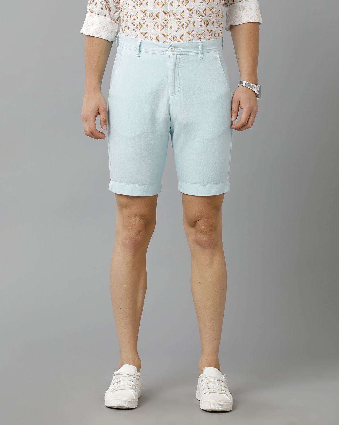 Linen Club Studio Men's Linen Turquoise Blue Solid Slim Fit Shorts