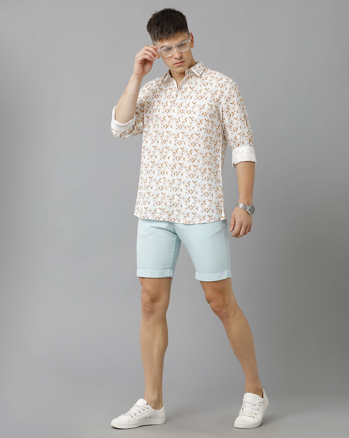 Linen Club Studio Men's Linen Turquoise Blue Solid Slim Fit Shorts