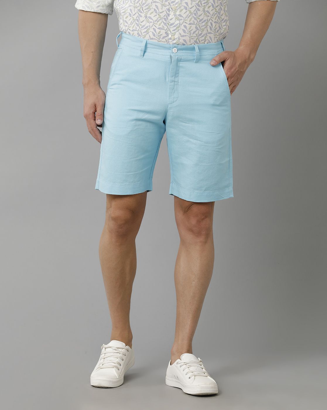 Linen Club Studio Men's Linen Blue Solid Slim Fit Shorts