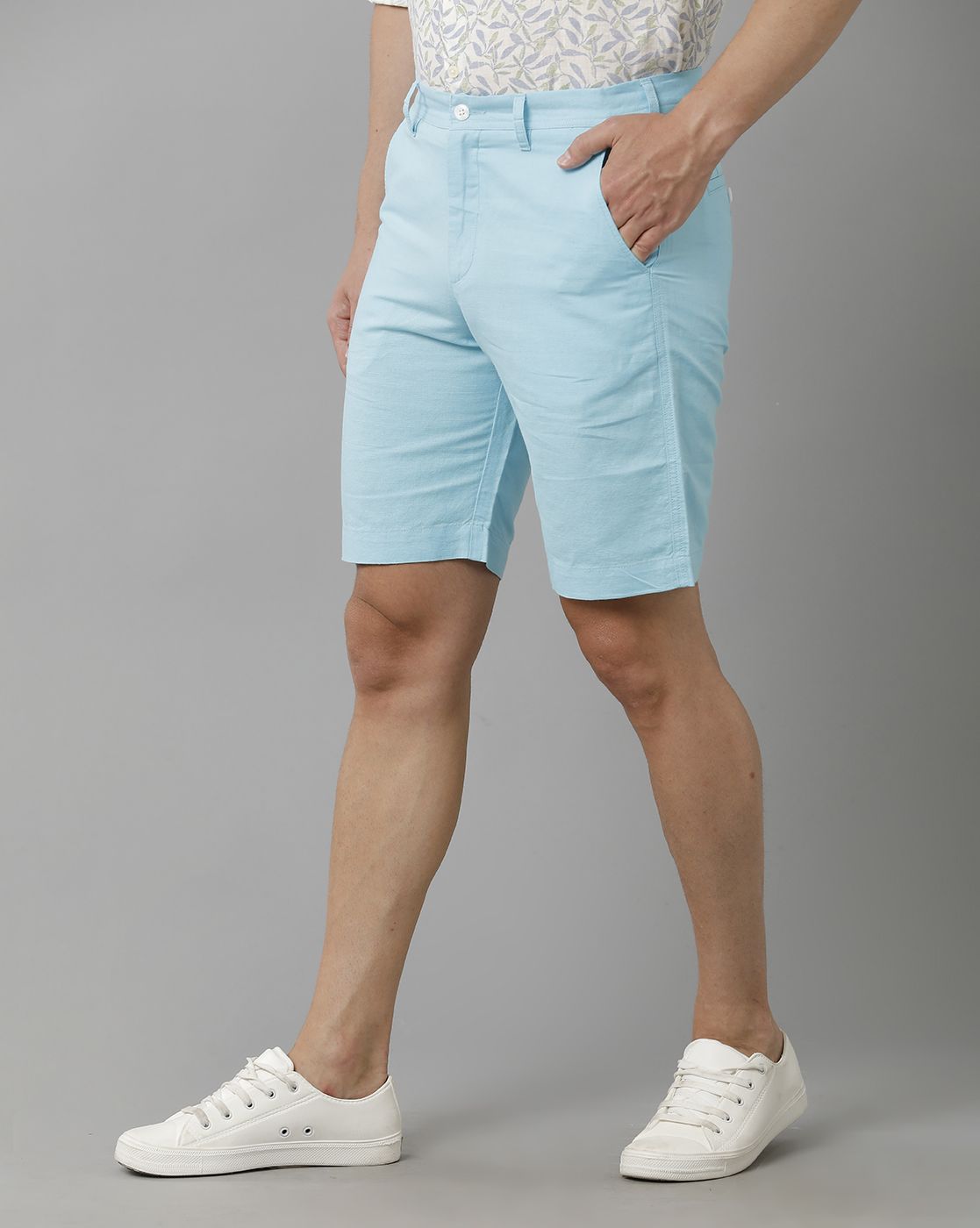 Linen Club Studio Men's Linen Blue Solid Slim Fit Shorts