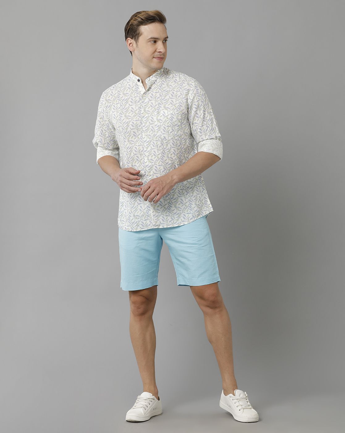 Linen Club Studio Men's Linen Blue Solid Slim Fit Shorts