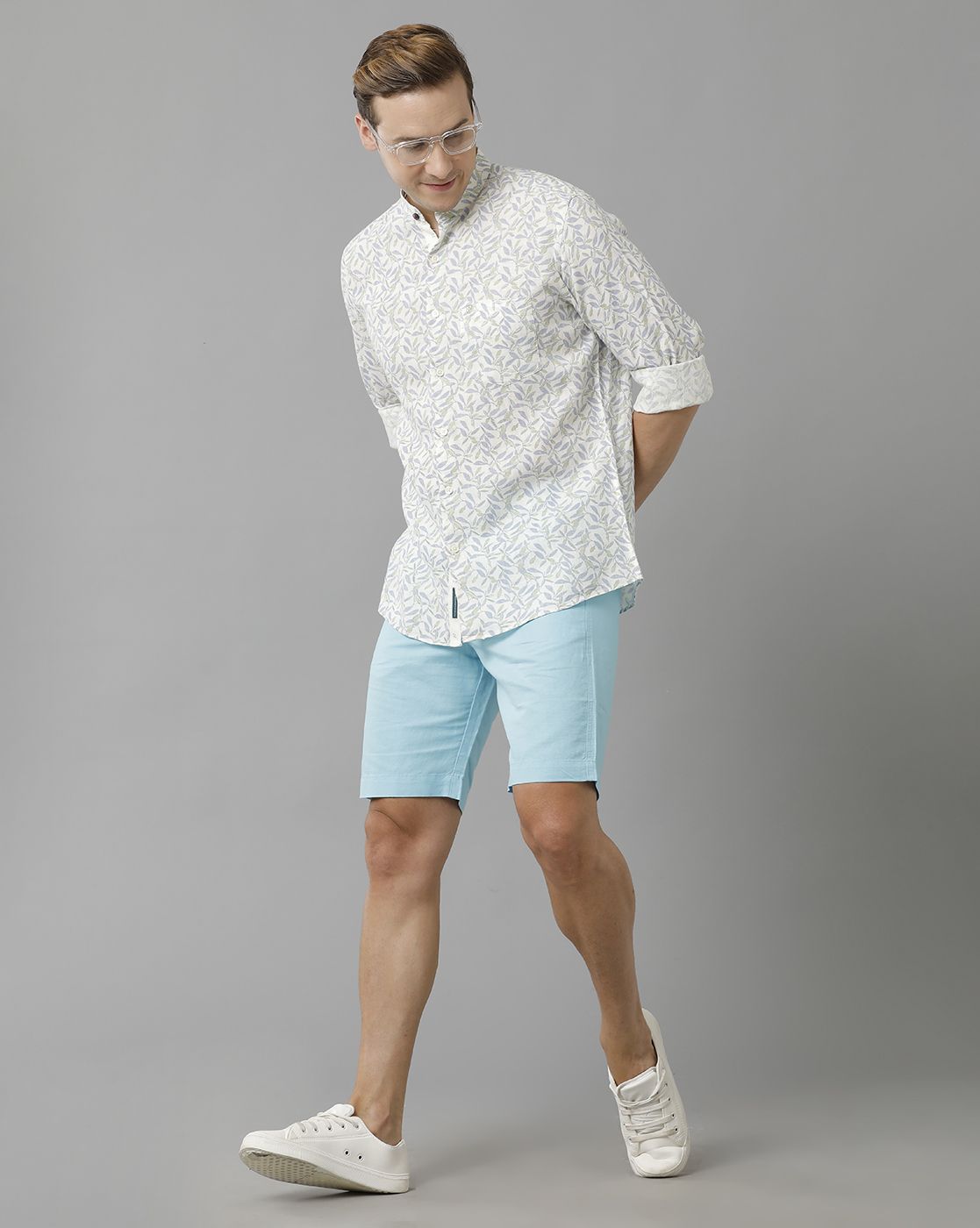 Linen Club Studio Men's Linen Blue Solid Slim Fit Shorts