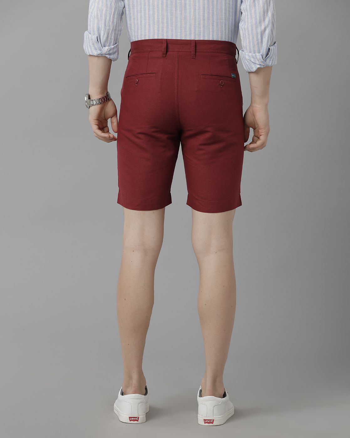 Linen Club Studio Men's Linen Red Solid Slim Fit Shorts