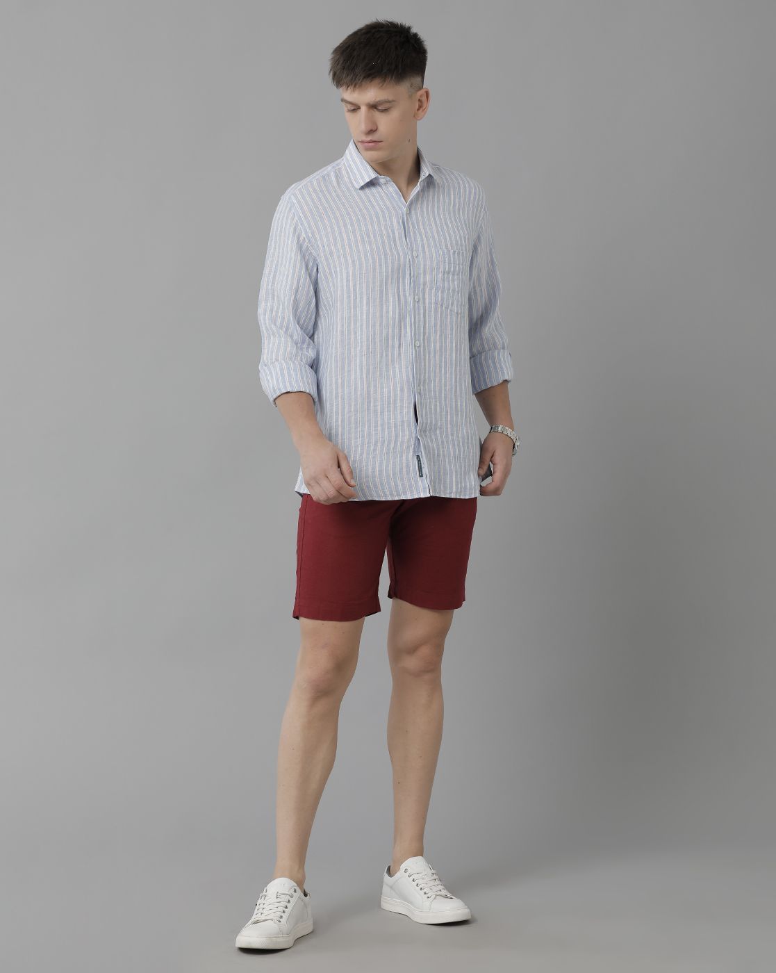 Linen Club Studio Men's Linen Red Solid Slim Fit Shorts