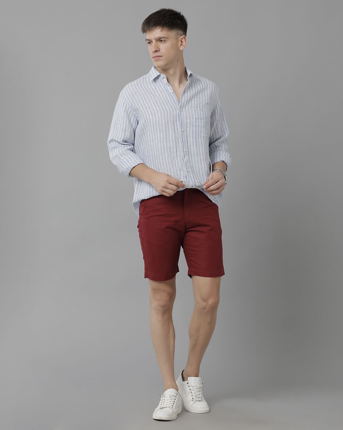 Linen Club Studio Men's Linen Red Solid Slim Fit Shorts