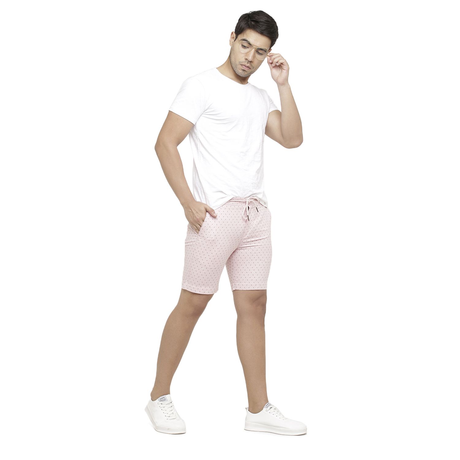 Linen Club Studio Men's Linen Pink Printed Slim Fit Shorts