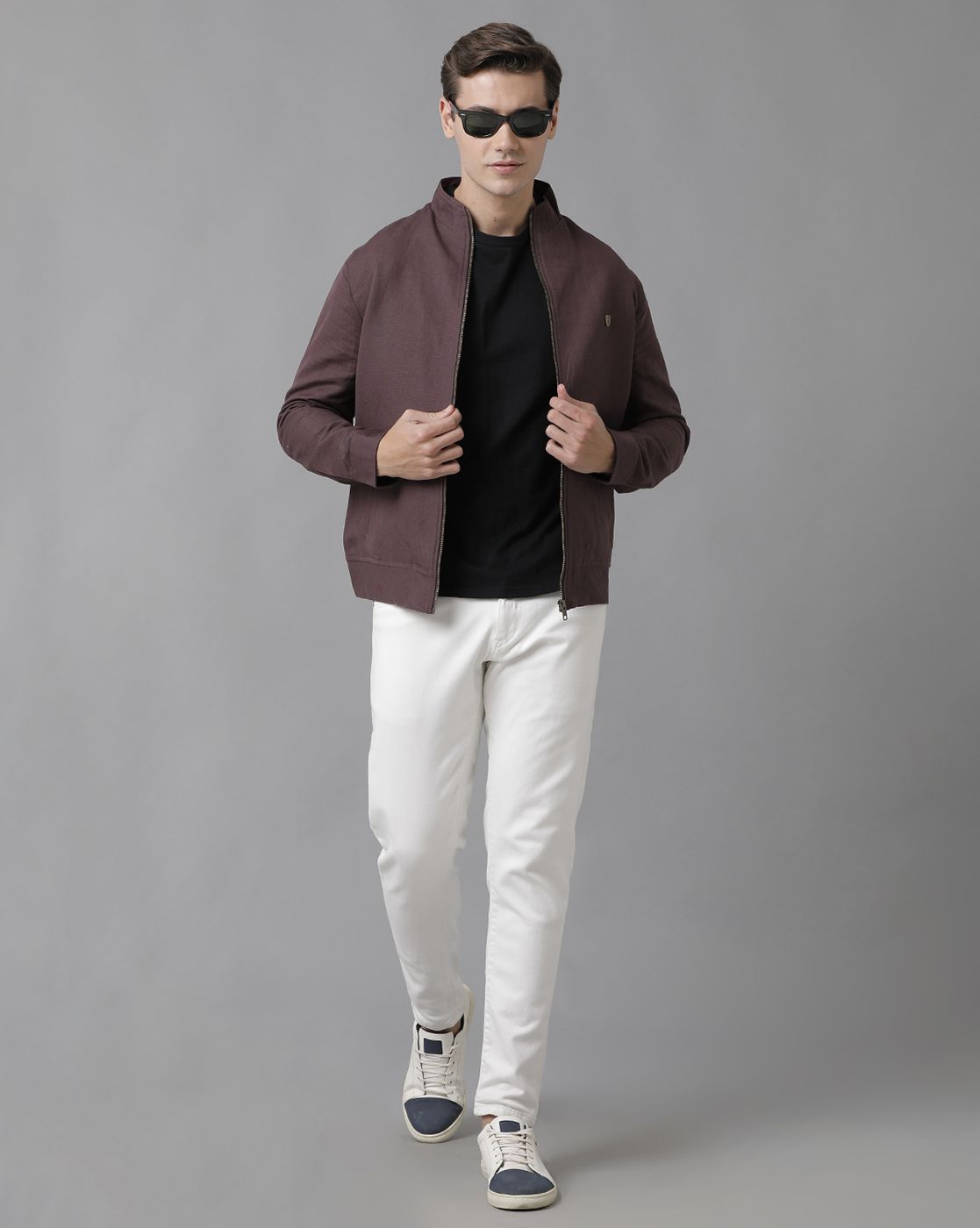 Linen Club Studio Men's Linen Brown Solid Sporty Biker Jacket