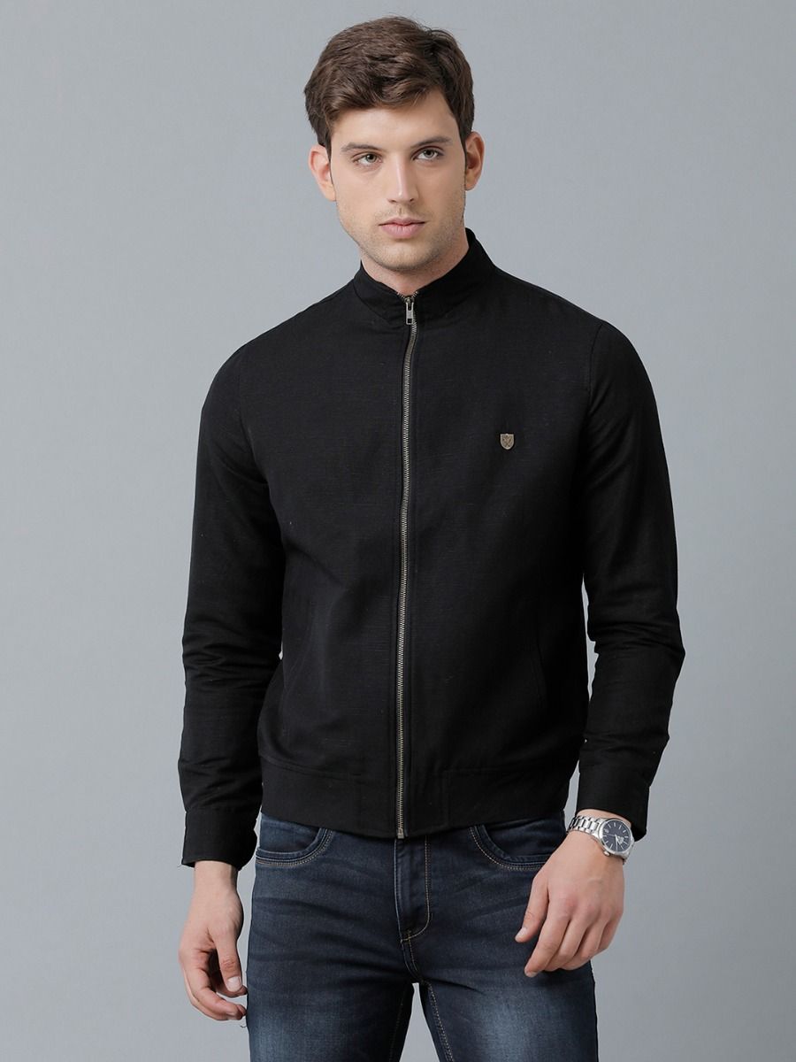 Linen Club Studio Men's Linen Black Solid Sporty Biker Jacket