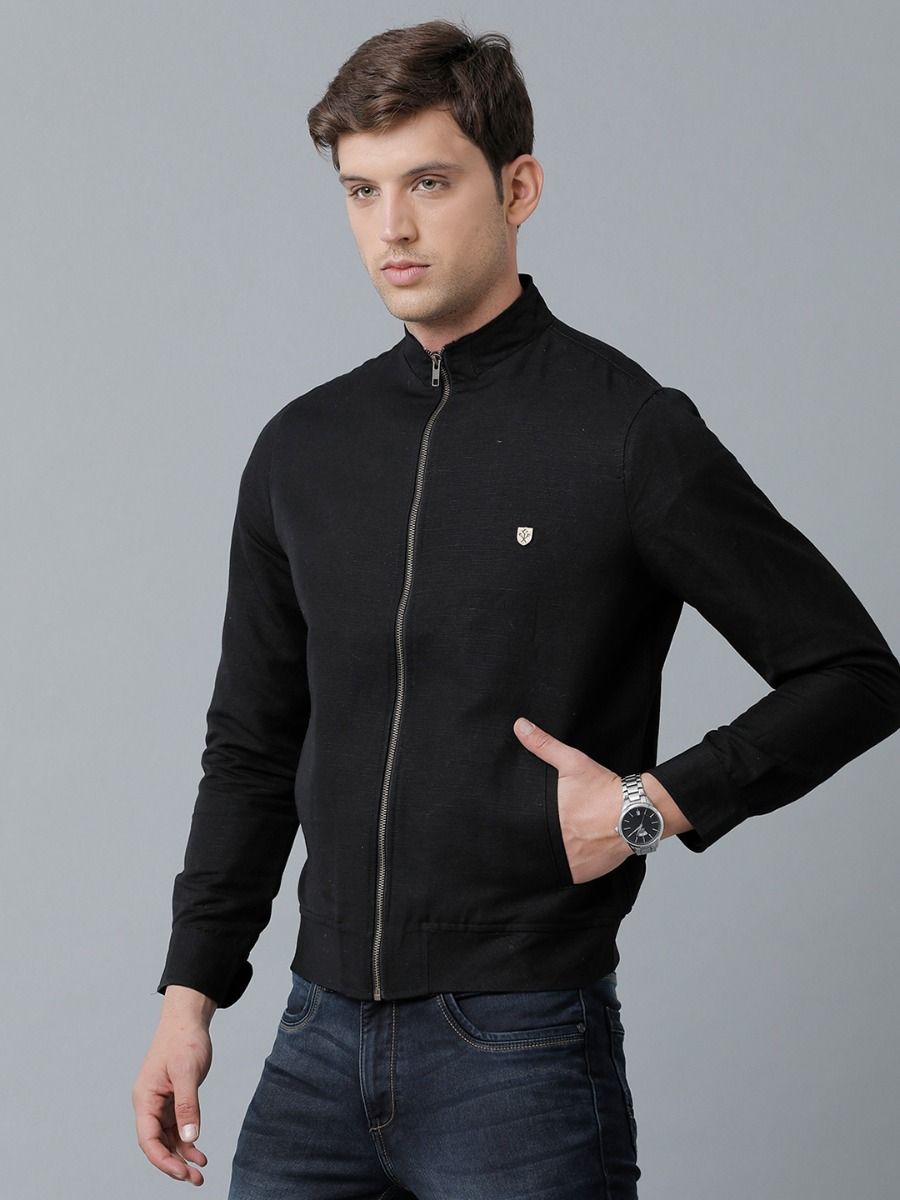 Linen Club Studio Men's Linen Black Solid Sporty Biker Jacket