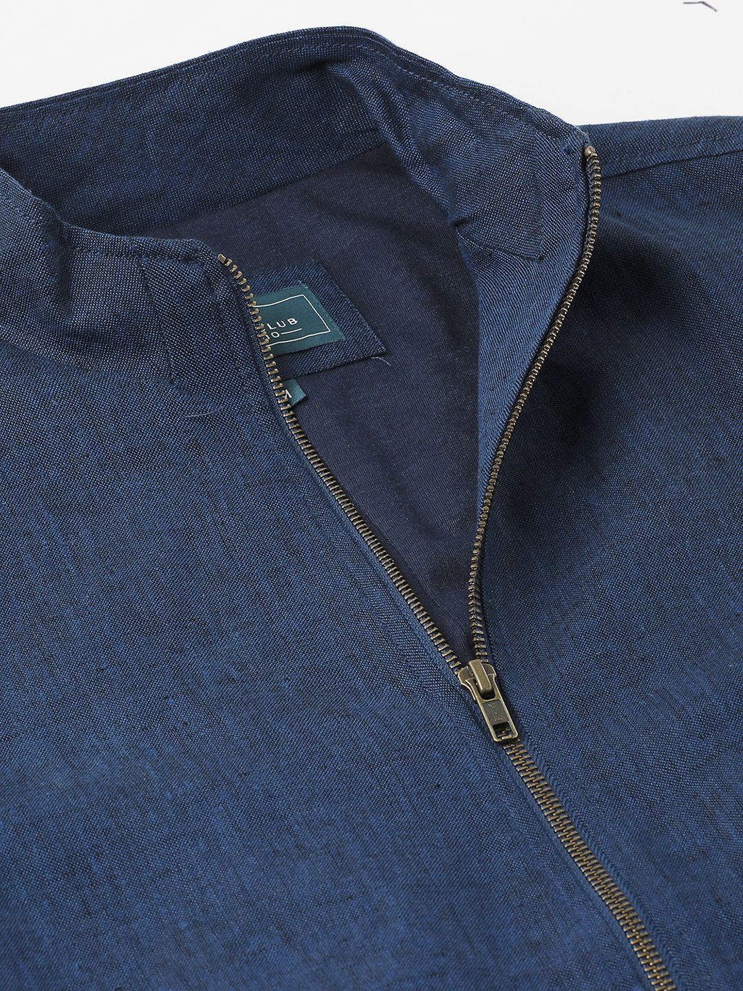 Linen Club Studio Men's Linen Blue Solid Sporty Biker Jacket