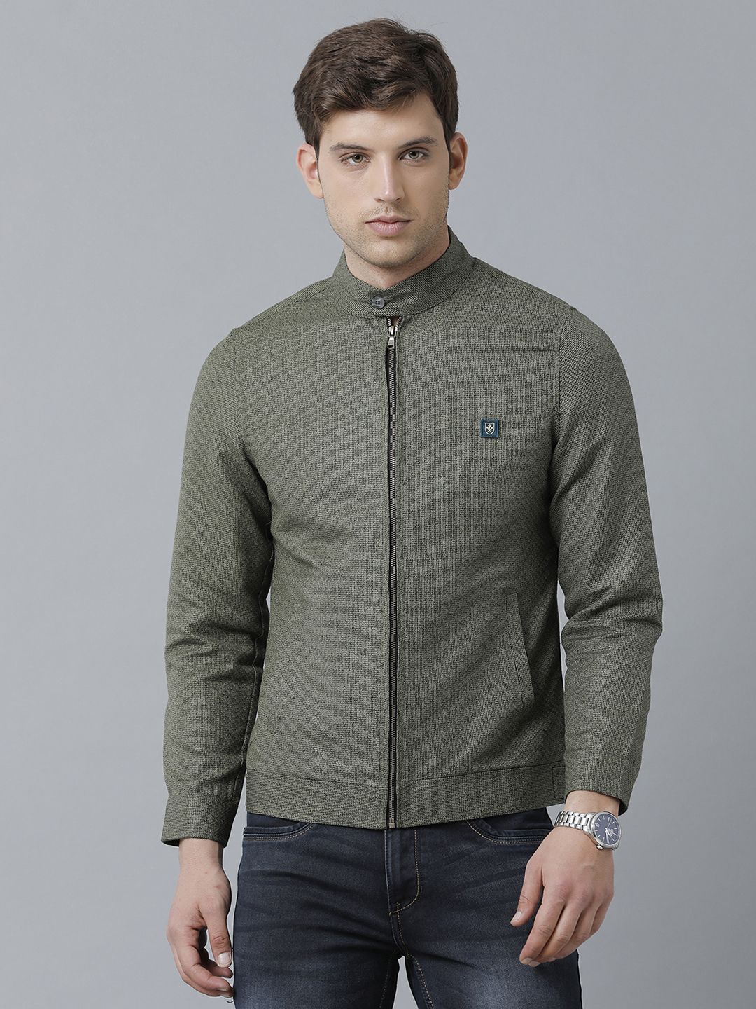 Linen Club Studio Men's Linen Green Solid Sporty Biker Jacket