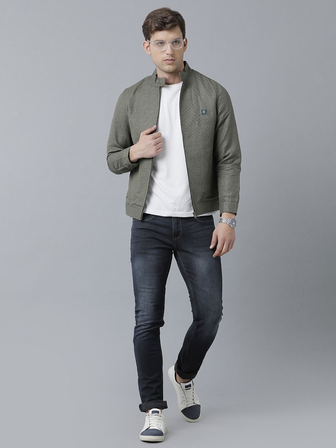 Linen Club Studio Men's Linen Green Solid Sporty Biker Jacket