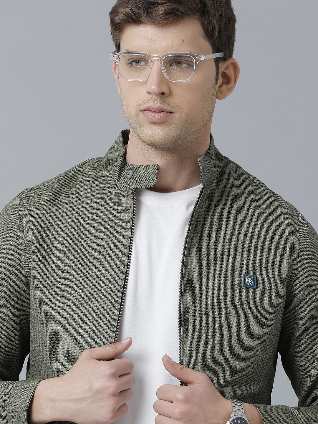 Linen Club Studio Men's Linen Green Solid Sporty Biker Jacket