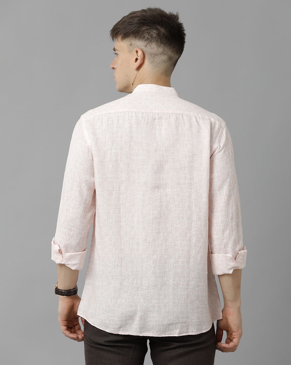 Linen Club Studio Men's Pure Linen Pink Printed Regular Fit Full Sleeve Casual Shirt