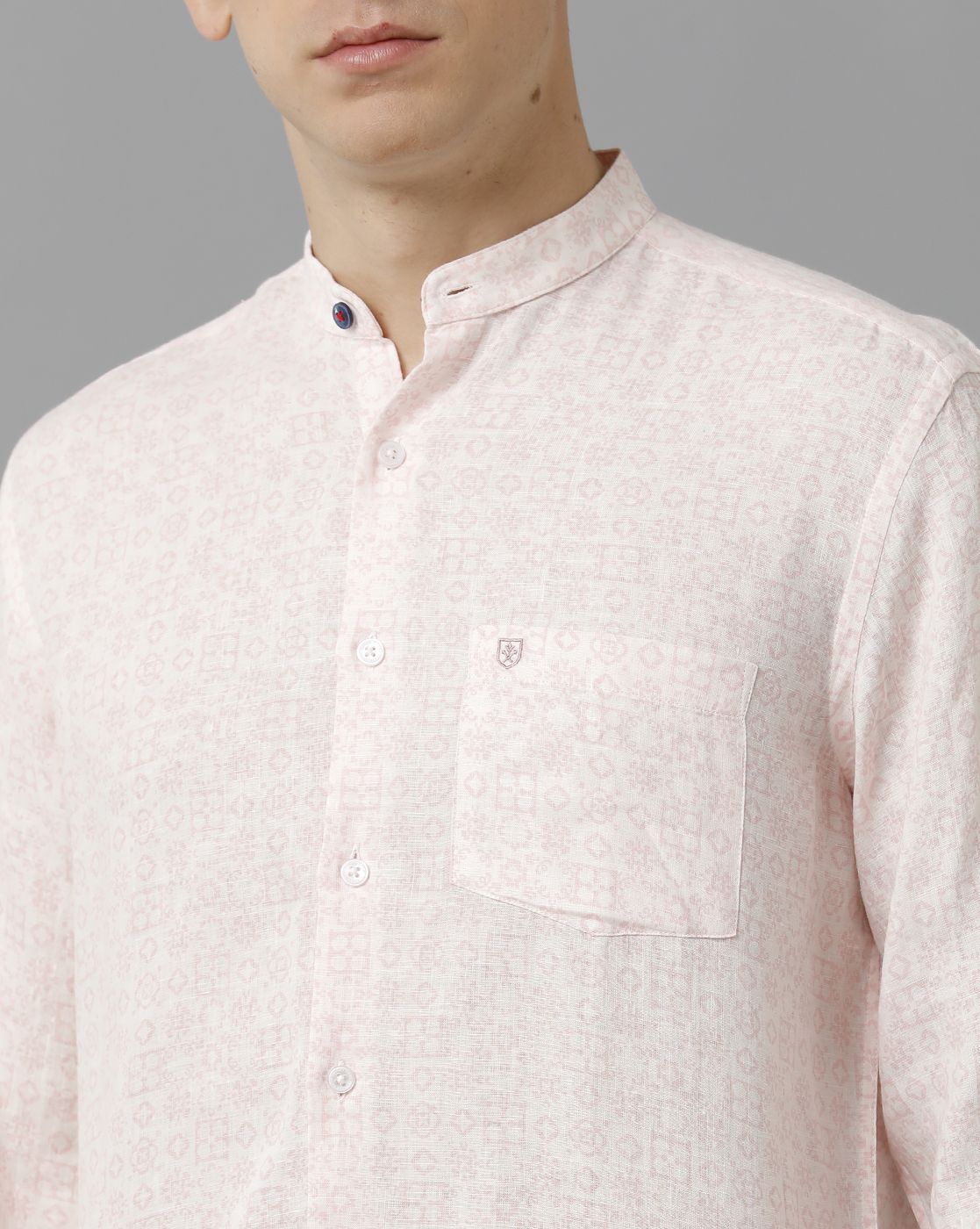 Linen Club Studio Men's Pure Linen Pink Printed Regular Fit Full Sleeve Casual Shirt