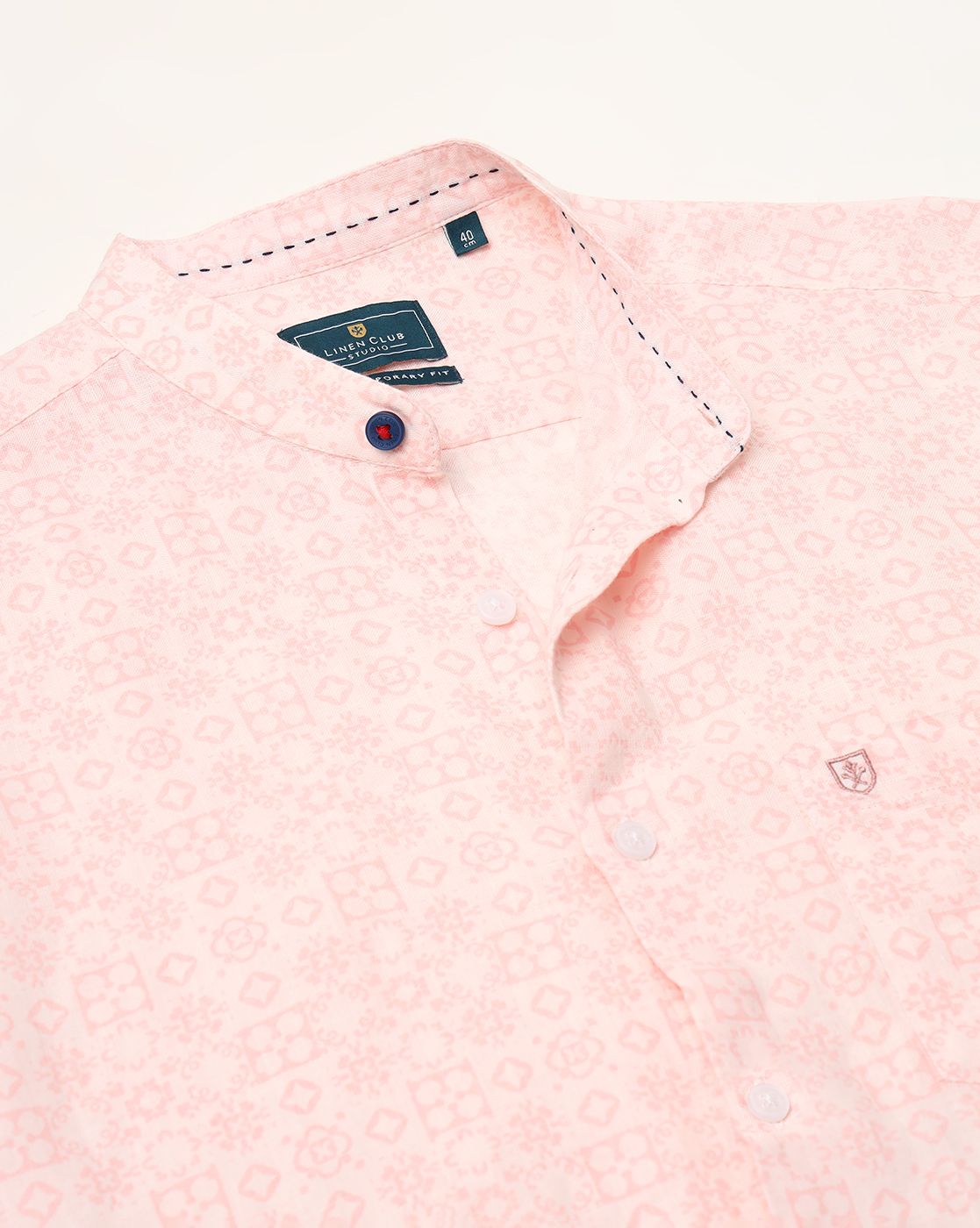 Linen Club Studio Men's Pure Linen Pink Printed Regular Fit Full Sleeve Casual Shirt