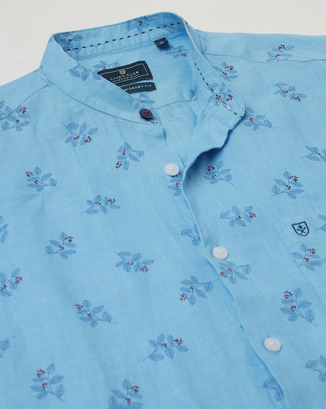 Men's Pure Linen Blue Printed Contemporary Fit Full Sleeve Sleeve Casual Shirt