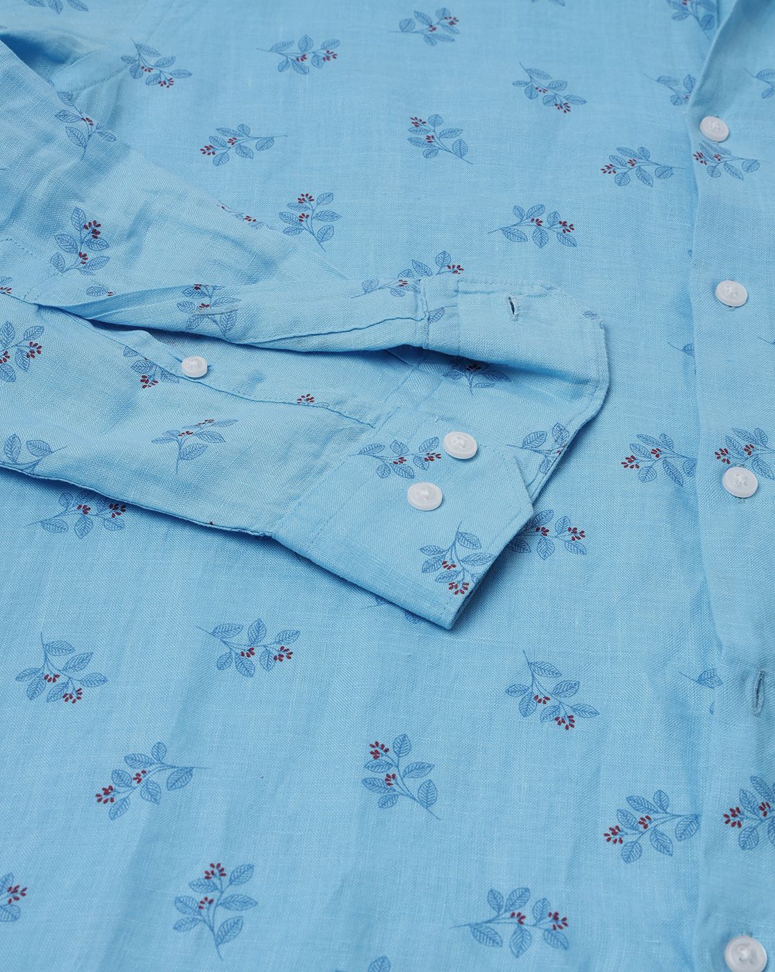 Men's Pure Linen Blue Printed Contemporary Fit Full Sleeve Sleeve Casual Shirt
