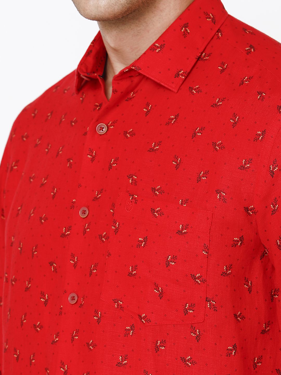 Linen Club Studio Men's Pure Linen Red Printed Regular Fit Full Sleeve Casual Shirt