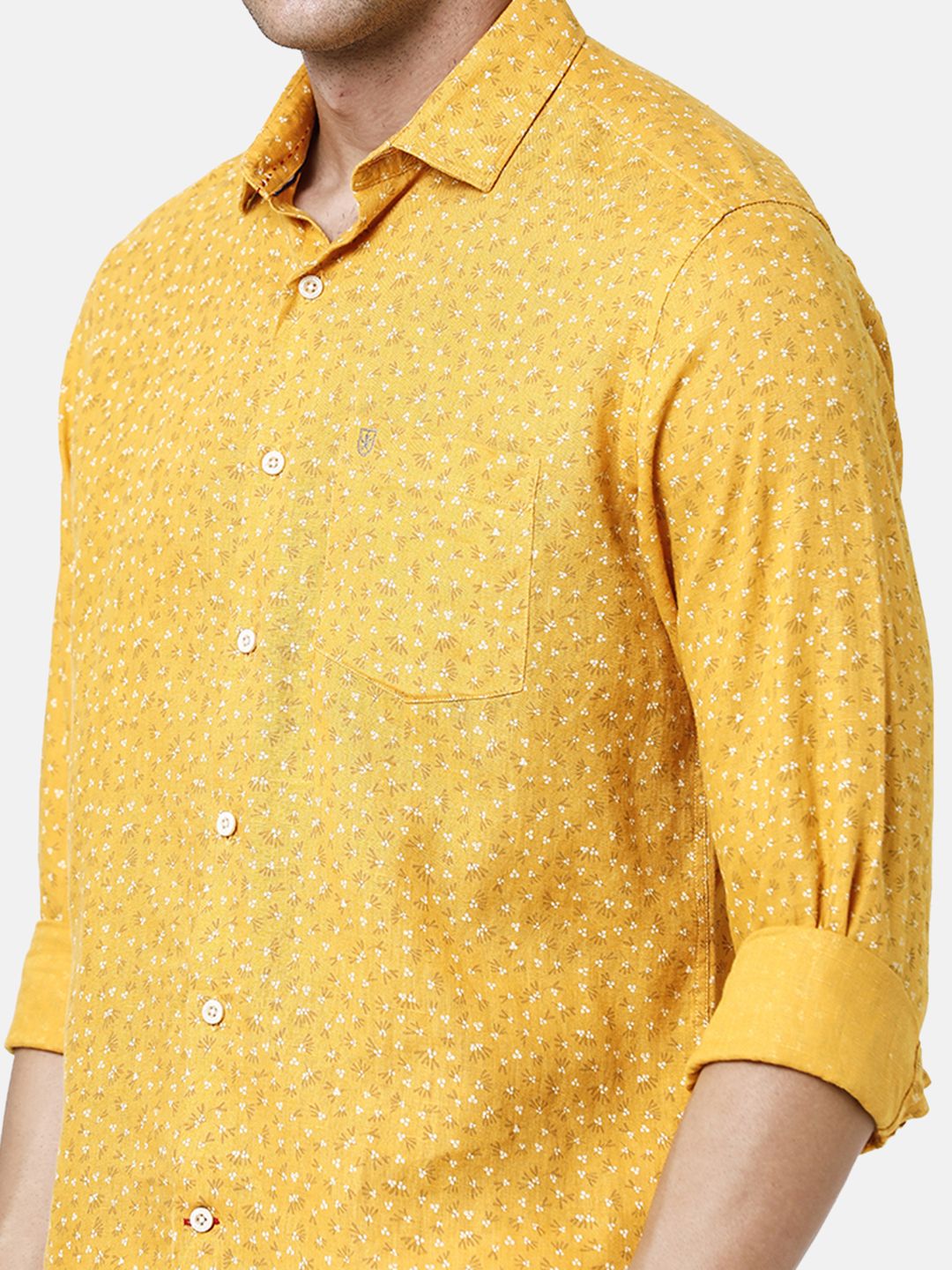 Linen Club Studio Men's Pure Linen Yellow Printed Regular Fit Full Sleeve Casual Shirt