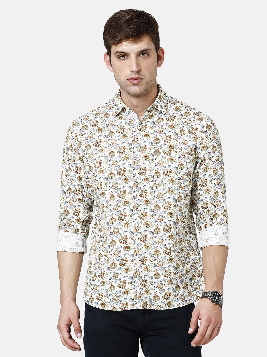 Linen Club Studio Men's Pure Linen Multicolor Printed Regular Fit Full Sleeve Casual Shirt