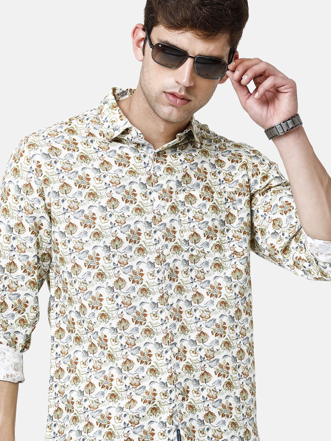 Linen Club Studio Men's Pure Linen Multicolor Printed Regular Fit Full Sleeve Casual Shirt