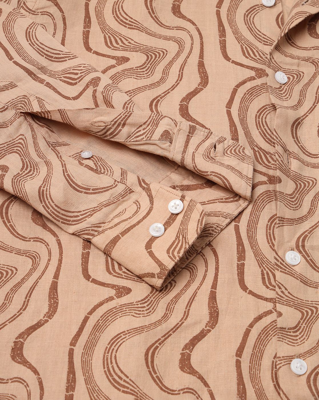 Men's Pure Linen Brown Printed Contemporary Fit Full Sleeve Sleeve Casual Shirt