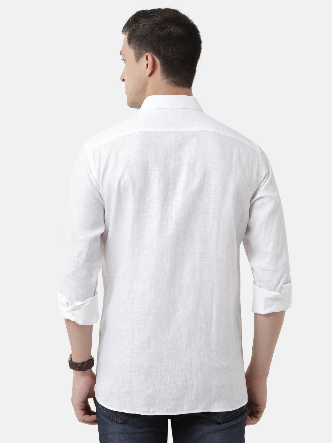 Men's Pure Linen White Solid Contemporary Fit Full Sleeve Sleeve Casual Shirt