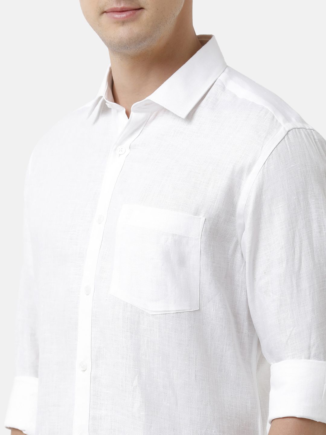 Men's Pure Linen White Solid Contemporary Fit Full Sleeve Sleeve Casual Shirt