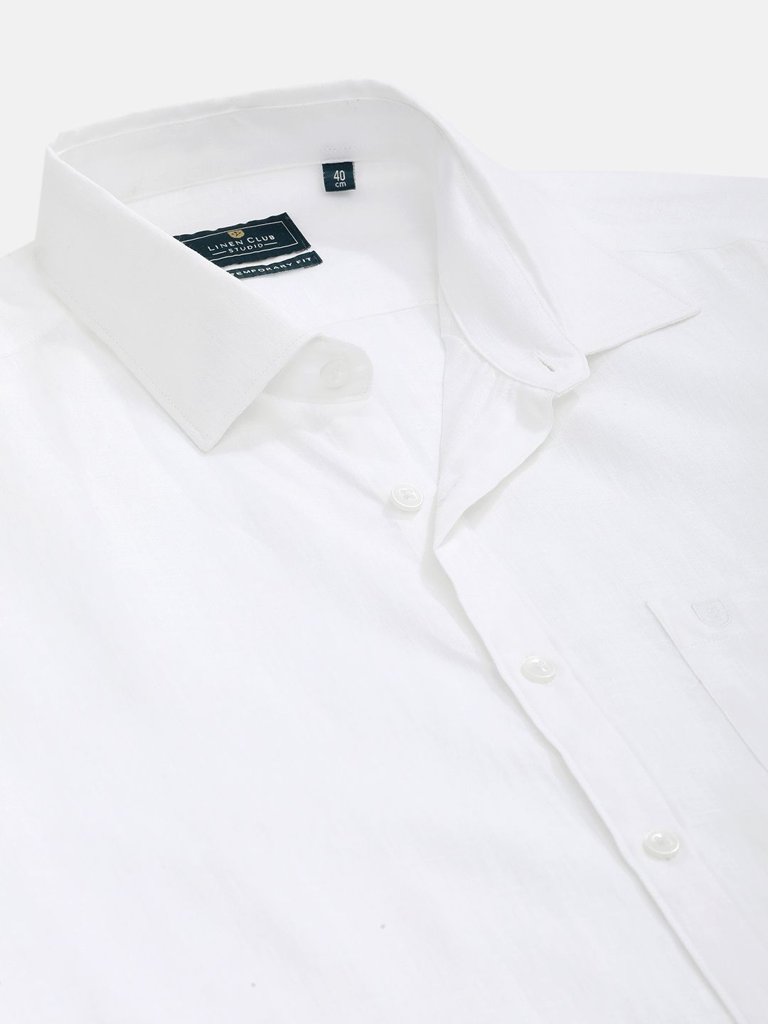Men's Pure Linen White Solid Contemporary Fit Full Sleeve Sleeve Casual Shirt